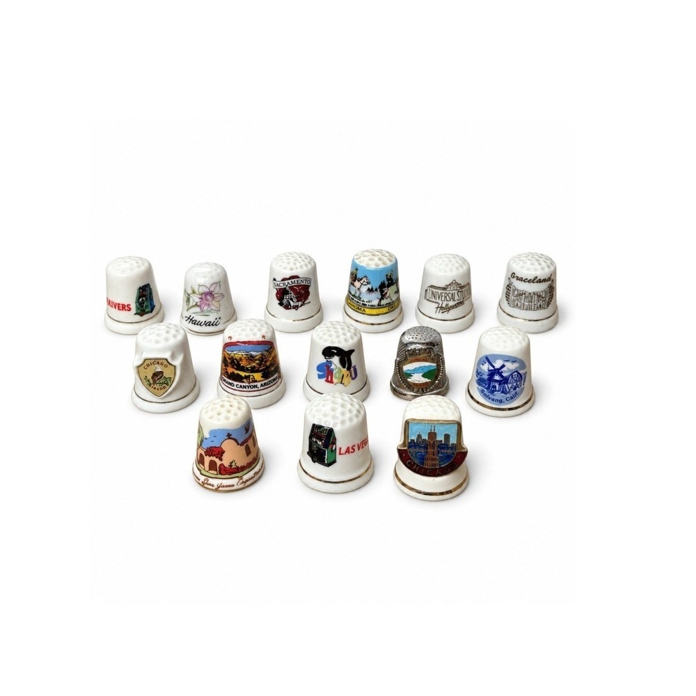 Vintage USA Travel Souvenir Thimbles Lot of 14 Alaska Hawaii Vegas Shamu